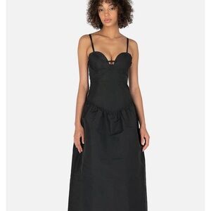 Ganni Black Taffeta Midi Dress